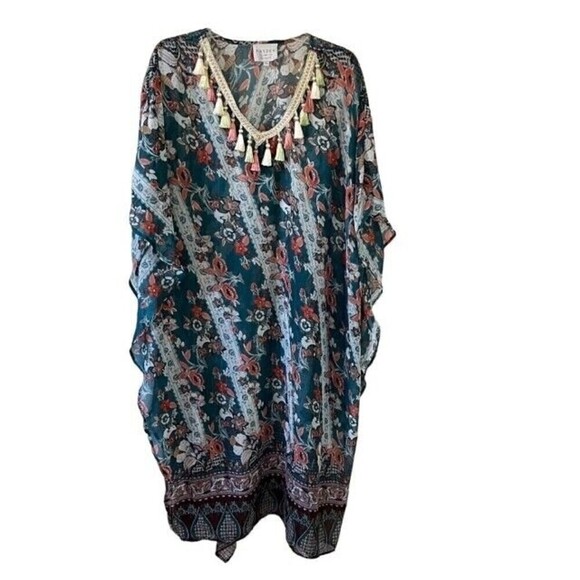 Hayden LA Sheer Floral Tassel Caftan Dress Size M/L - Picture 1 of 7